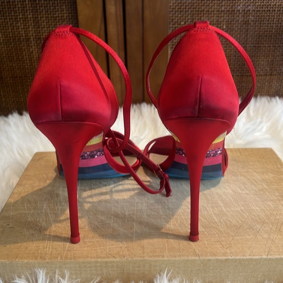 Aldo Red Satin One Strap Open Toe Wrap Heels - Picture 6 of 11